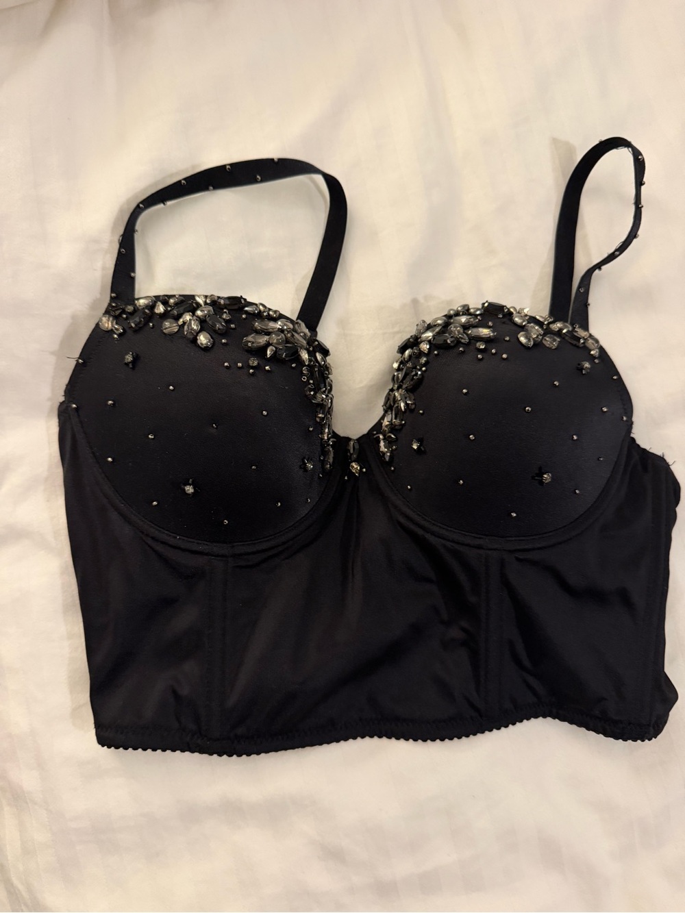 bebe Black Jeweled Longline Bustier Bra